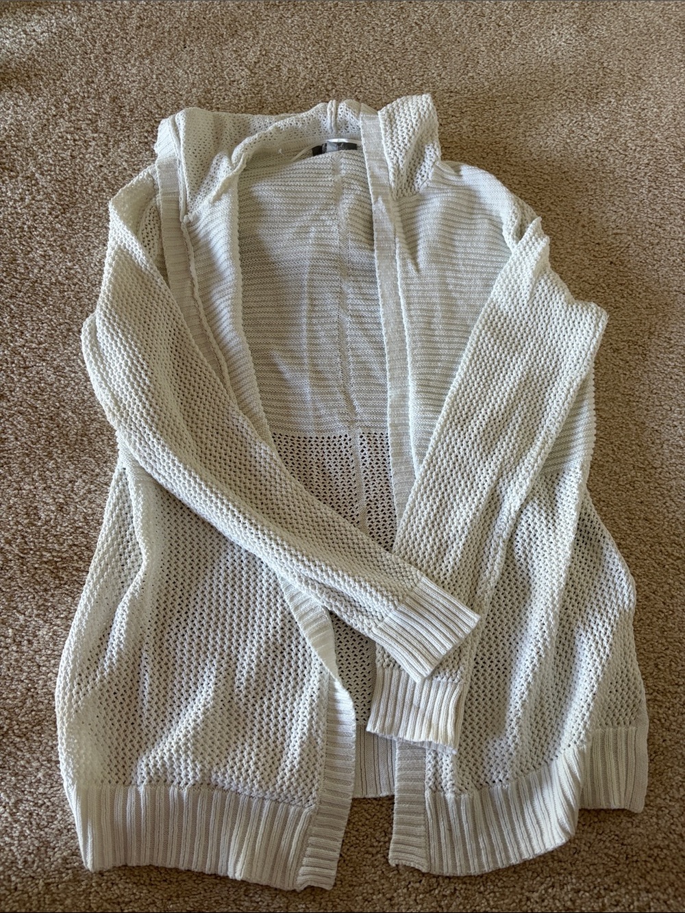 Marled White Open-Front Knit Cardigan